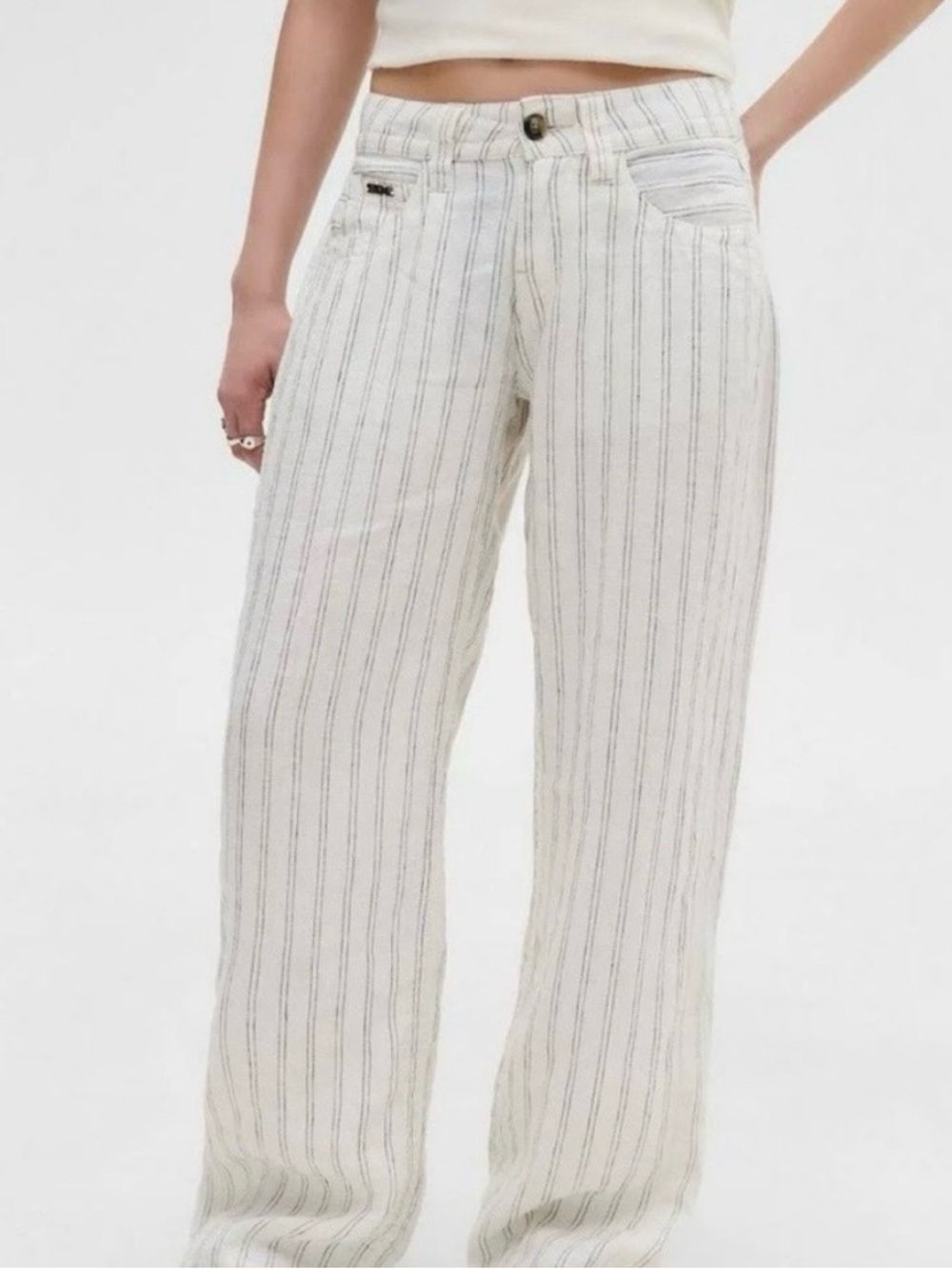 BDG Urban Outfitters Linen Striped pants White Black Low Rise Wide Leg NWT
